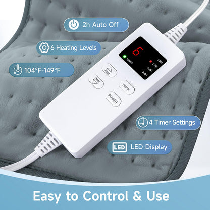 Heating Pad for Back, Large Heating Pads for Body Muscle Pain Cramps Relief, 6 Heat Settings Machine Washable Electric Heating Pad, Birthday Christmas Gifts for Women Mom