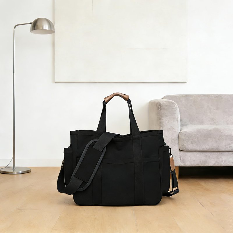 Eagerrich Canvas Crossbody Tote Bag with Multi Pockets for Women Work Large Handbags Shoulder Bag Messenger Bag Travel Purse Commuter Everything Tote Bag with Compartments(Black)