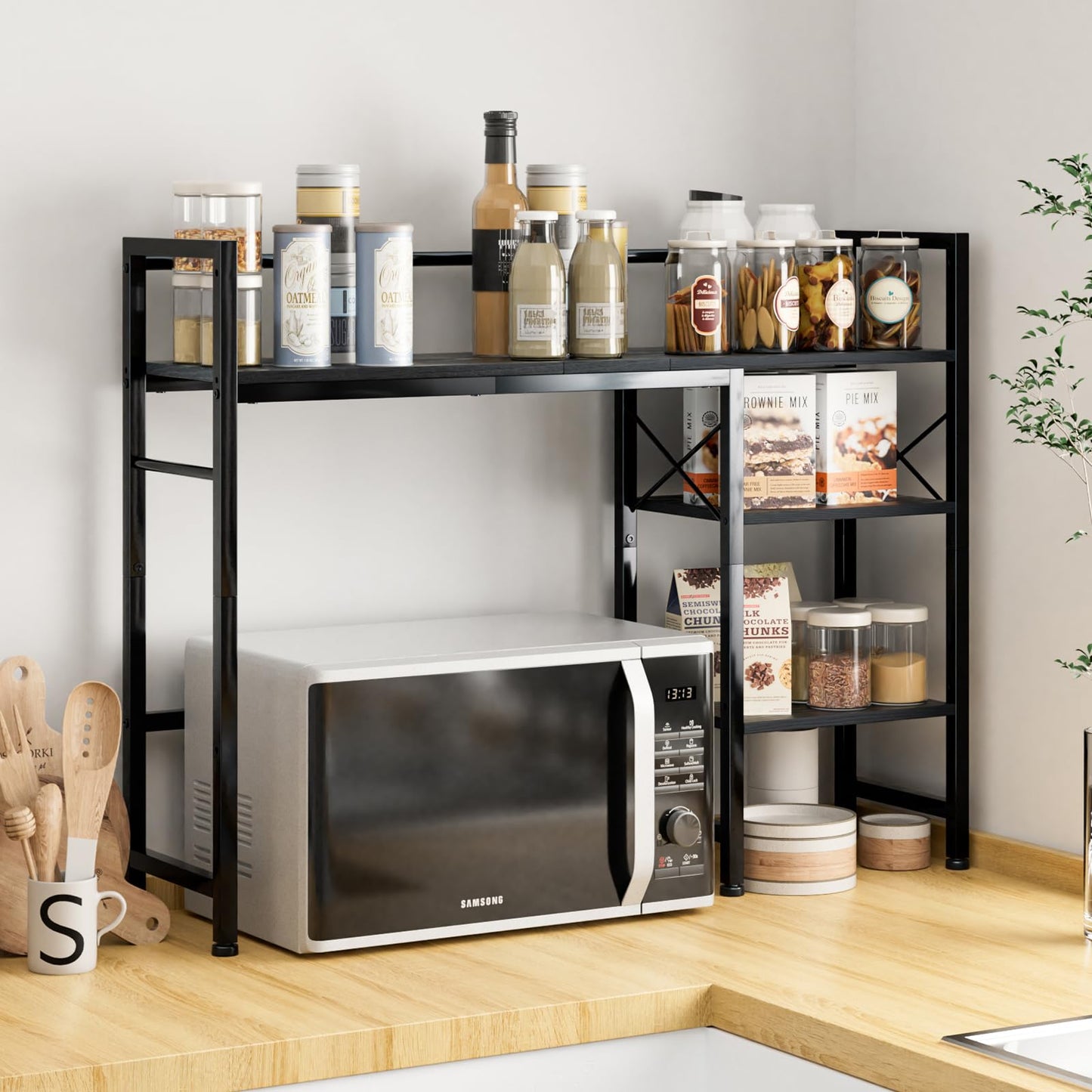 Gannyfer Desk Shelf - 38.5" Freestanding Desk Organizer, Desk Hutch for Computer Monitor, Wood Desktop Bookshelf Storage Rack, Large 3 Tier Desktop Bookshelf for Home Office Decor, Black