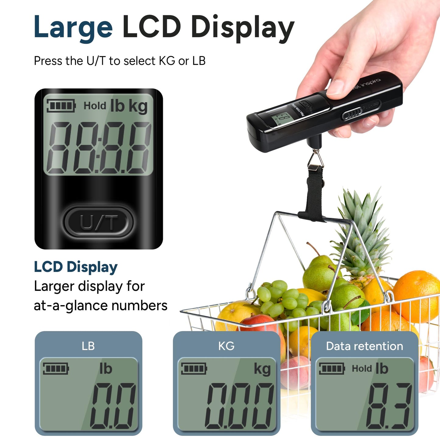 Battery-Free Luggage Scale, Suitcase Scale for Travel, 110 lbs/50 kg, Portable Handheld Weight Scale, No Batteries Needed