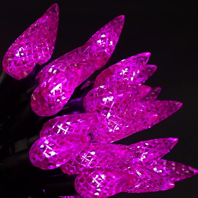 WATERGLIDE Halloween C6 String Lights, 33ft 100 LED Black Wire Fairy Lights with 29V Safe Adaptor, 8 Lighting Mode, Waterproof for Indoor Outdoor Patio Xmas Tree Party Decor, Purple