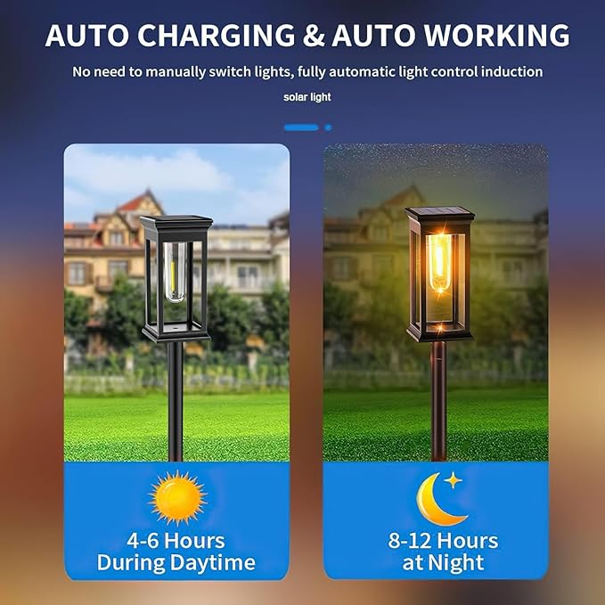 Amzxart 8 Pack Solar Pathway Lights Waterproof, Solar Outdoor Lights,Auto-on/Off Pathway Light Solar Powered for Garden Lawn Patio Decoration