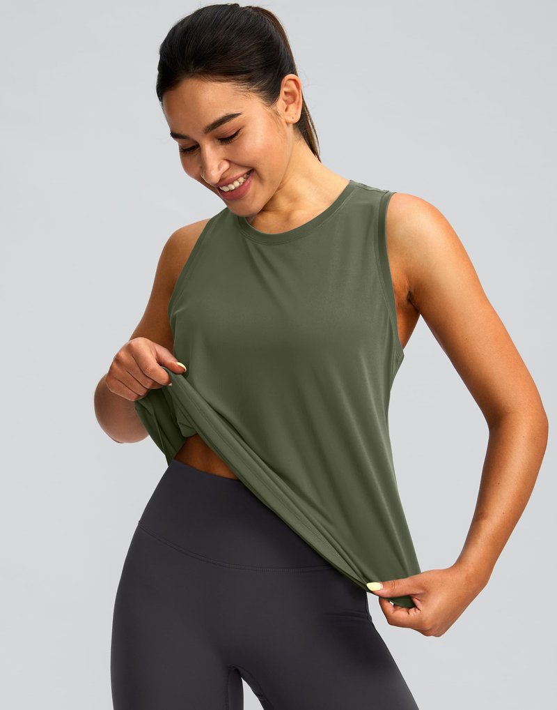 Women's Workout Tops Racerback Athletic Tank Tops Sleeveless Loose Fit Yoga Running Gym Shirts for Women(Olive,XL)