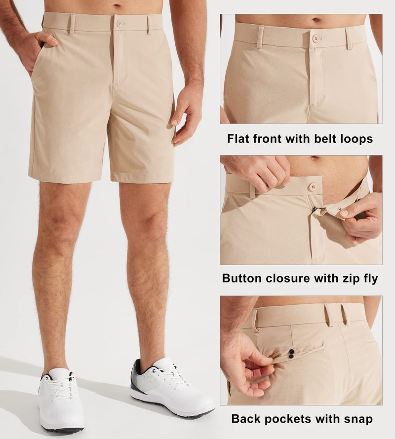 Libin Men's Golf Shorts 7" Work Dress Shorts Casual Flat Front Hybrid Short Lightweight Quick Dry Water Resistant, Khaki, Size 36