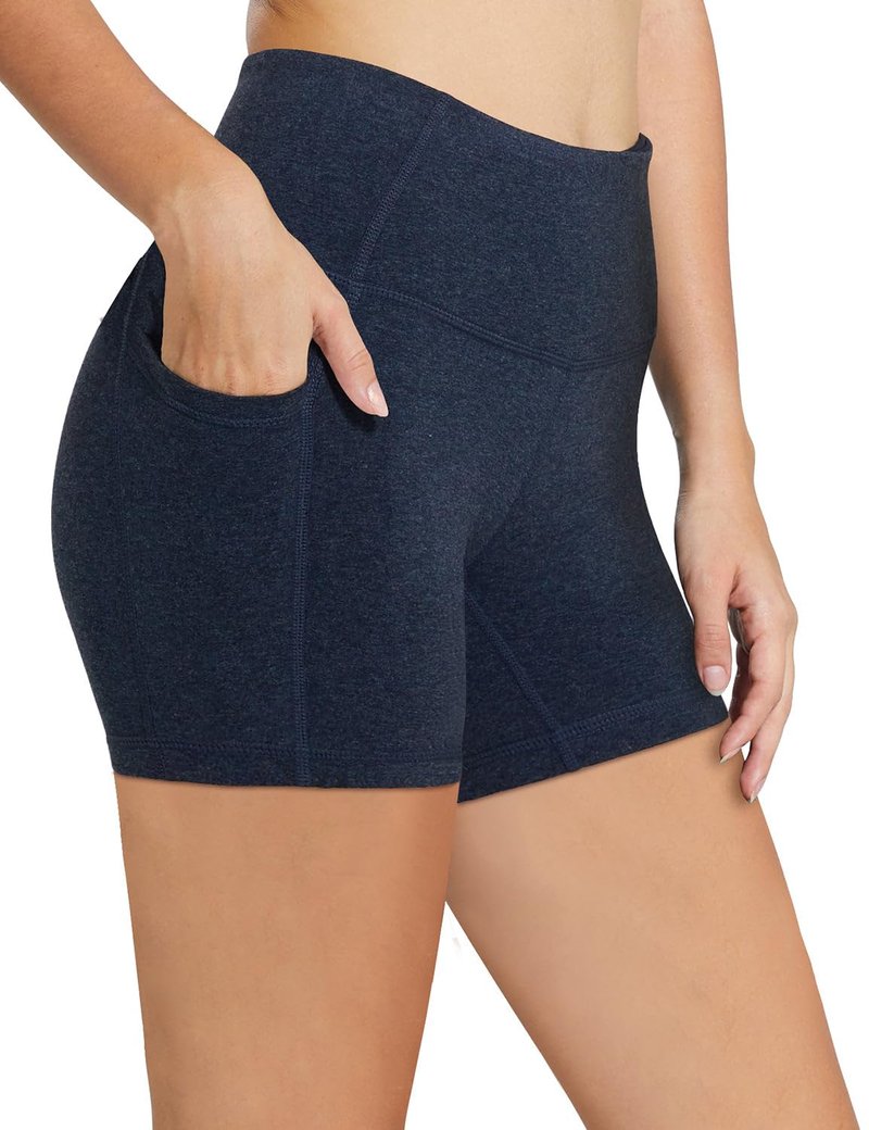 baleaf Workout Shorts Women 5" Biker Yoga Gym Spandex Running Volleyball Compression Tummy Control Short with Pockets Heather Blue S