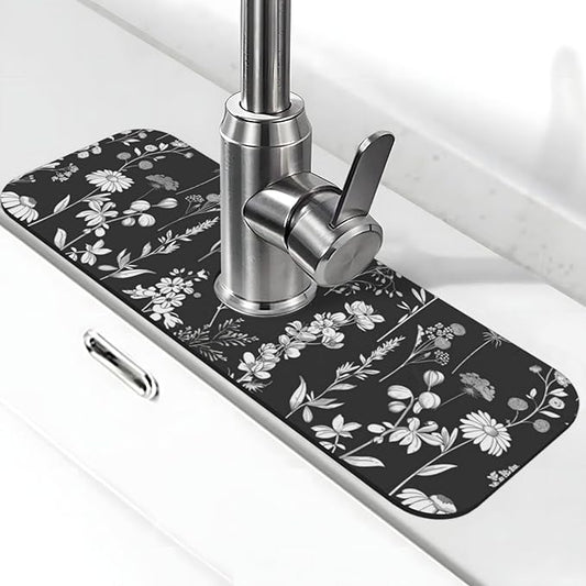 Faucet Draining Mat For Kitchen Sink, Wildflowers Plants Diatom Mud Absorbent