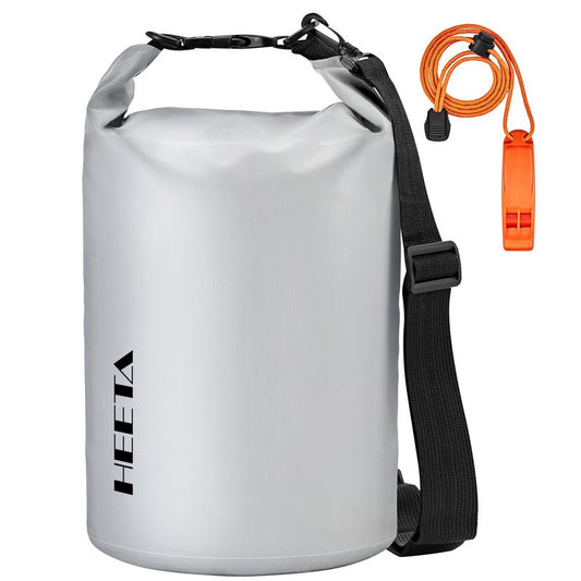 HEETA Waterproof Dry Bag for Women Men, Roll Top Lightweight Dry Storage Bag Backpack with Emergency Whistle for Travel, Kayaking, Boating, Camping, Beach, Cruise Ship Essentials (Light Grey, 10L)