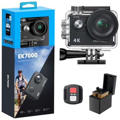 AKASO EK7000 4K30FPS 20MP WiFi Action Camera with EIS Ultra HD 131FT Waterproof Underwater Camera Remote Control 4X Zoom Support External Microphone Black