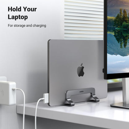 UGREEN Vertical Laptop Stand for Desk Adjustable Laptop Holder Dock Aluminum Desktop Stand, Compatible for MacBook Air Pro, Microsoft Surface(Grey)