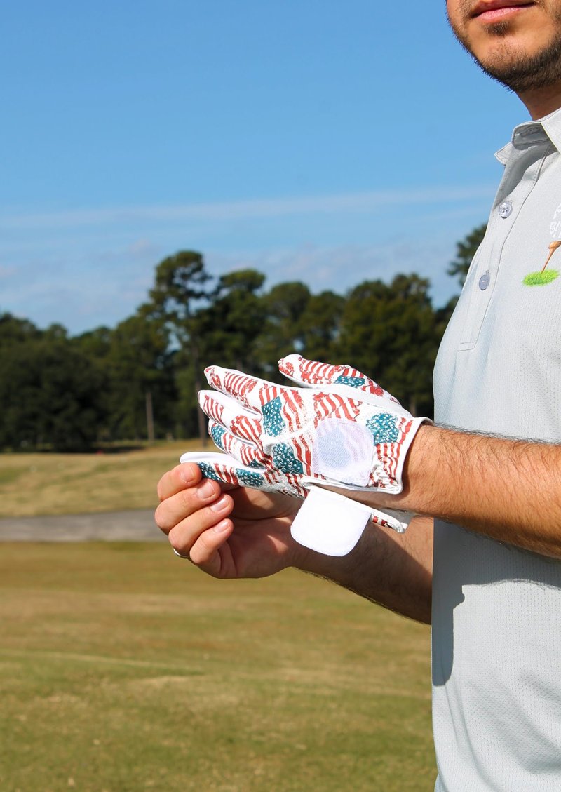 MULLIGAN HOOLIGAN® Men's Golf Glove | Premium Cabretta Leather & Mesh, Breathable Moisture-Wicking Comfort, Unique Standout Design for Men & Women (Patriotic USA Flag, Large, Worn On Left Hand)