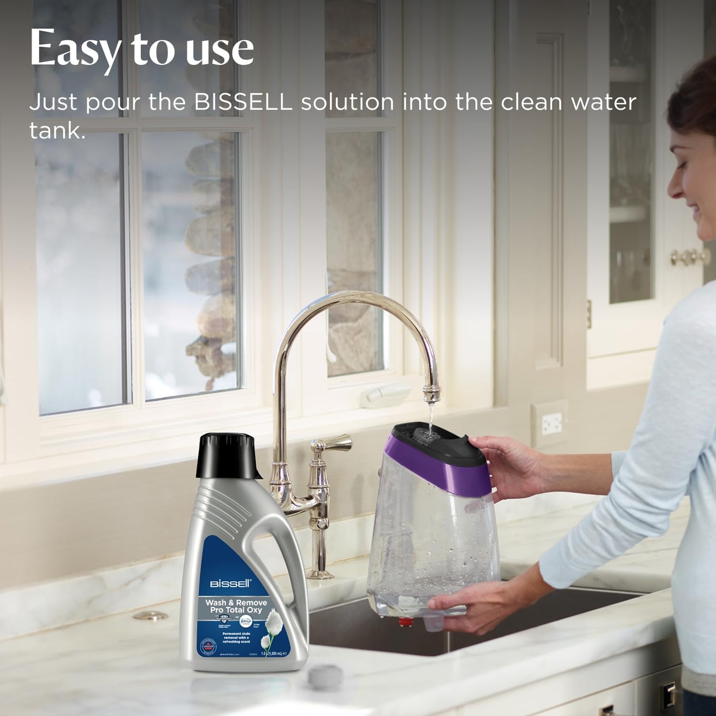 BISSELL Wash & Remove Pro Total, with Febreze, Oxy Boost, Stain Protect, Permanent Stain Remover, Upholstery Shampoo for Use with All Leading Upright Carpet Cleaners, 1.5 L, 2212E