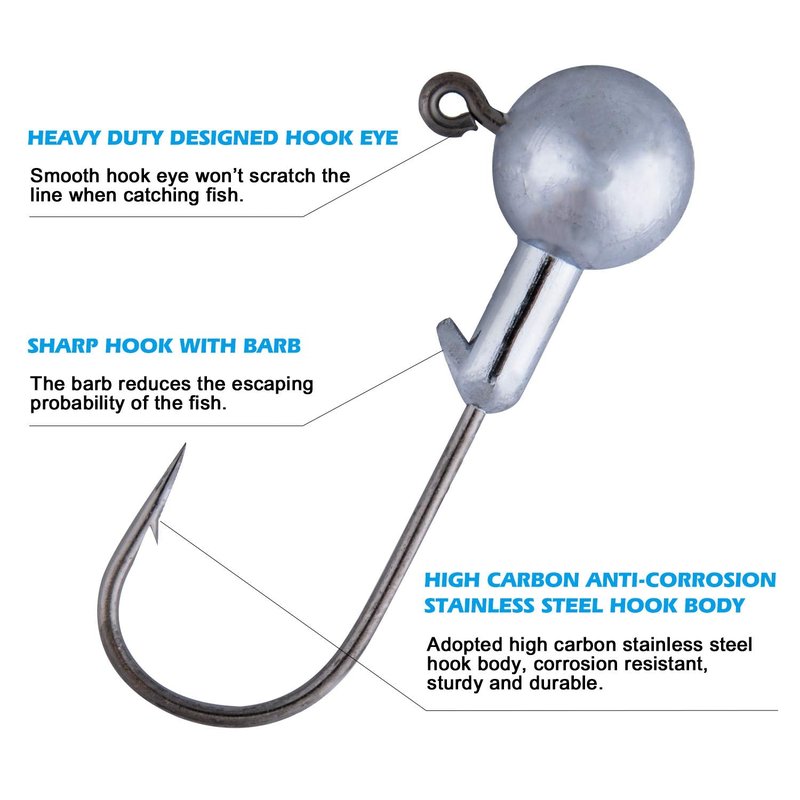 Goture Round Jig Head, Jig Head Hooks for Freshwater Saltwater Fishing, Swimbait Jig Heads with Fishing Box for Trout Bass Fishing, Crappie Jig Heads(3/16oz,50pcs)