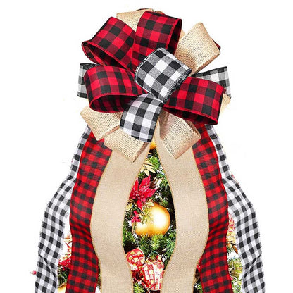 Svnntaa Christmas Tree Topper Buffalo Plaid Decorative Bow,Handmade Farmhouse Large Door Bows Banister Bow Christmas Bows for Holiday Home Decor