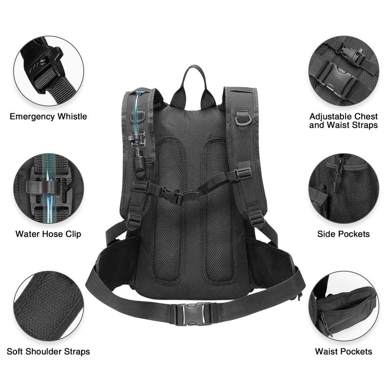 CVLIFE Hydration Backpack with 3L TPU Water Bladder, 22L Tactical Hiking Backpack for Men Women, Heavy Duty Molle Water Backpack with Multiple Compartments for Cycling Running Hunting Camping (Black)