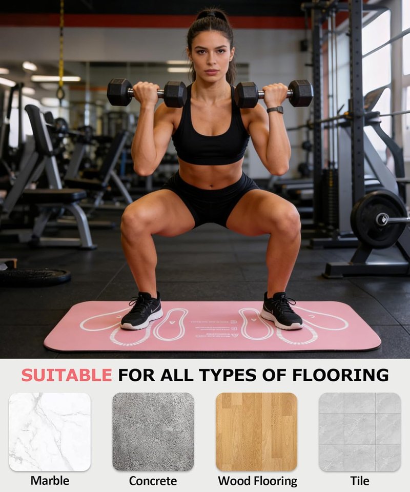 Non-Slip Squat Mat with Foot Positioning - Large 31.5'' x 13.8'' Exercise Pad for Squats & Leg Workouts