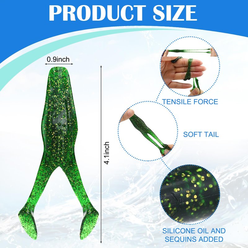 Teyva Daily 6 Pcs Topwater Frog Lure for Bass Fishing 4.13 Inch Rabbit Frog Fishing Lures Gear Soft TPE Plastic Floating Bait with Weedless Hooks for Freshwater Saltwater Bass Trout