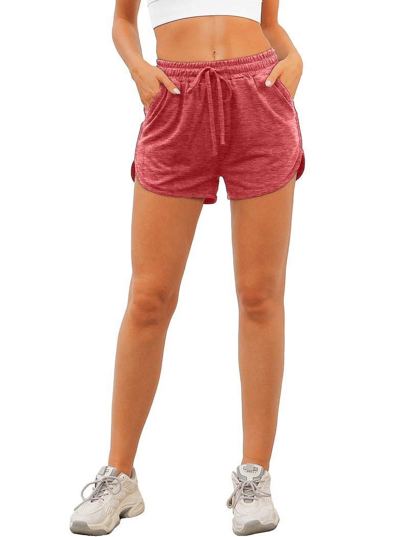 Womens Workout Shorts Athletic Pants Dolphin Shorts with Pockets Exercise Jogging Coral Red L