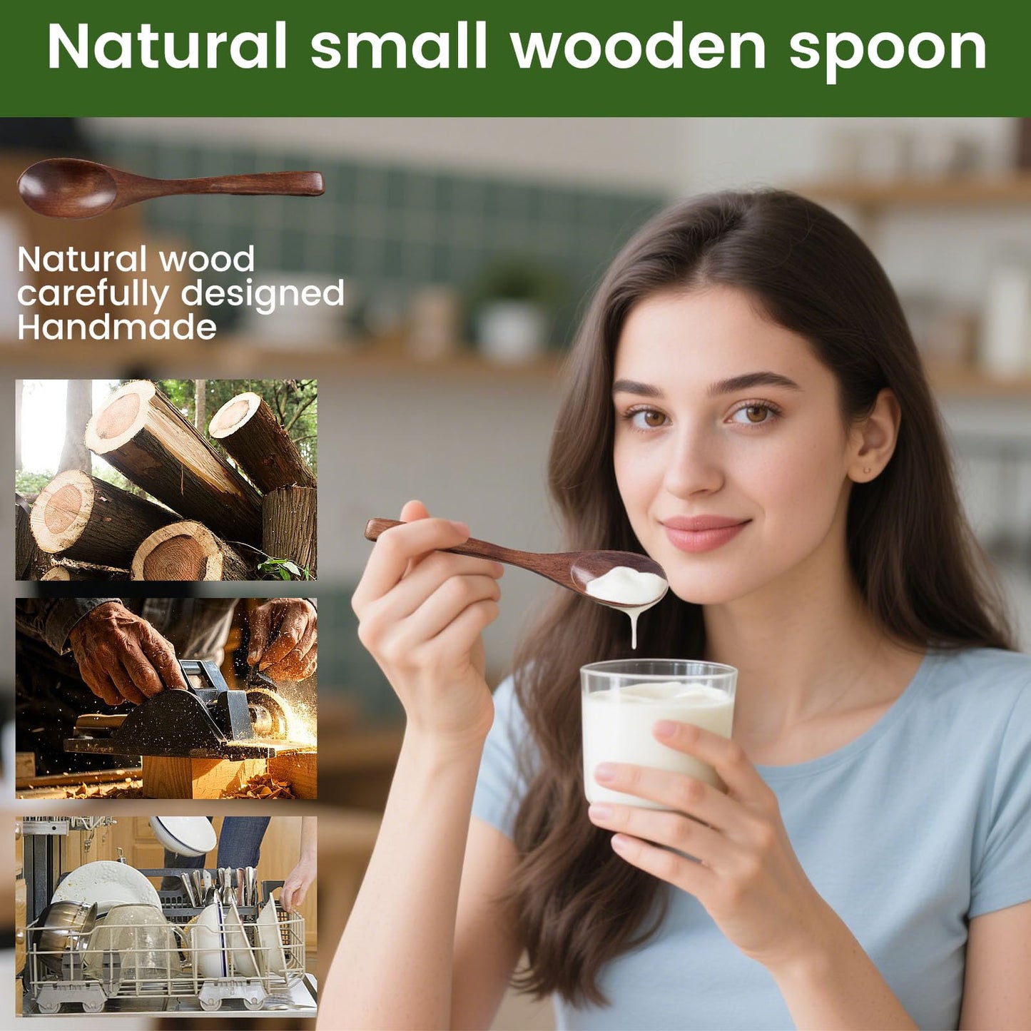 HANSGO Wooden Spoons for Eating, 6PCS Small Wooden Soup Spoons for Honey Coffee Stirring Tea Jam Bath Salts, 6 Inches