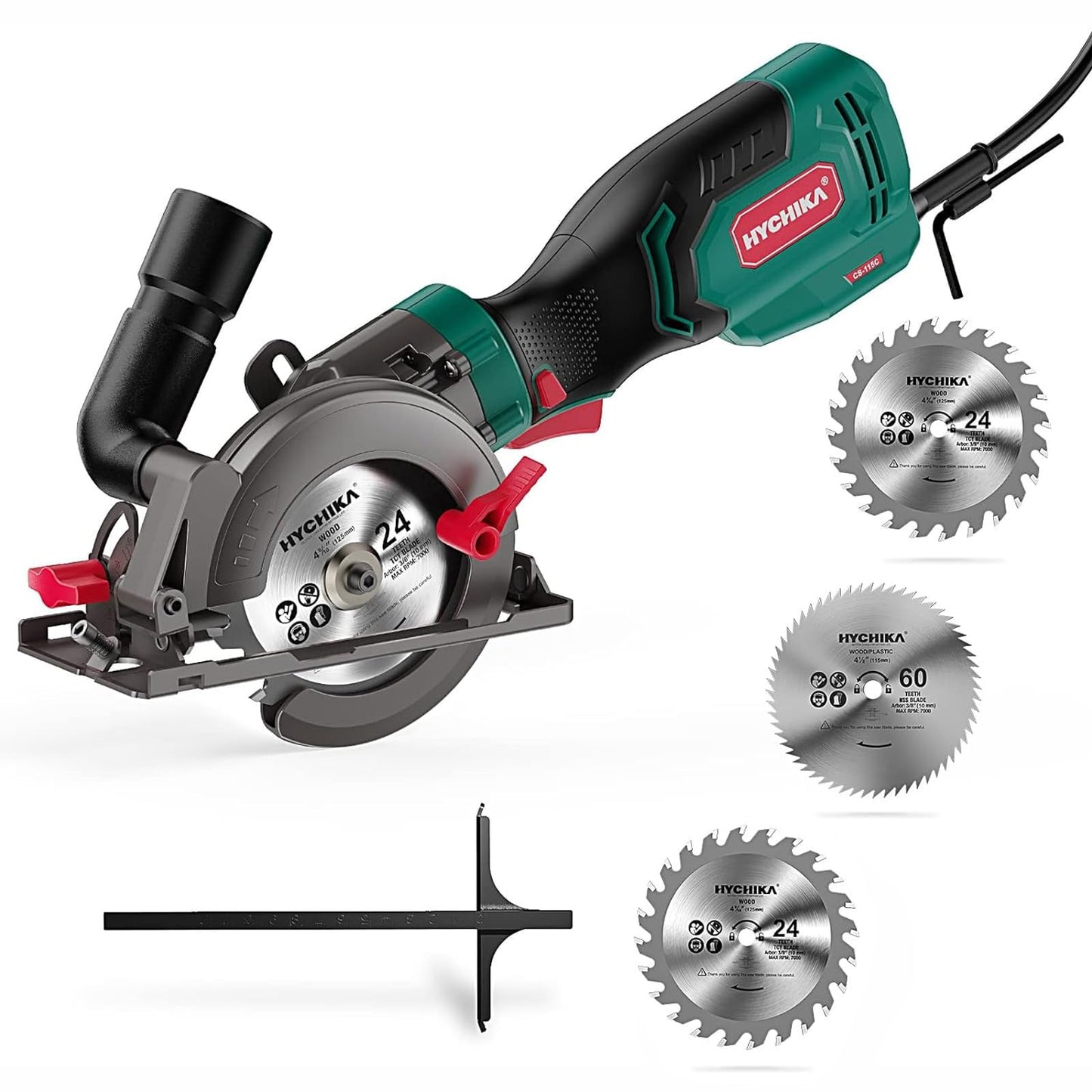 HYCHIKA 6.2A Mini Circular Saw with 3 Blades (4-1/2”), Compact Hand Saw Max 1-7/8" Cutting Depth, 3500RPM, Rubber Handle & 10ft Cord for Wood, Metal, Plastic, Tile