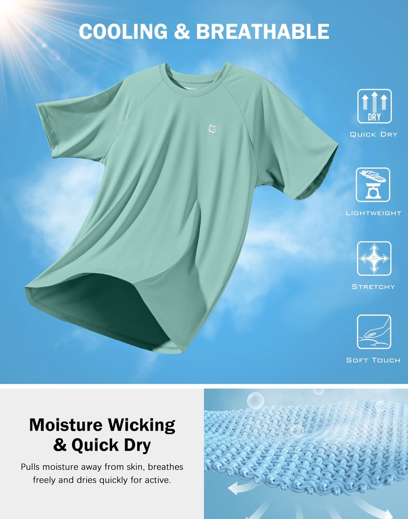 G Gradual Men's Athletic Workout T-Shirts Moisture Wicking Cooling Running Shirts Short Sleeve Performance Tee for Gym Tennis(Jasmine Green,3XL)