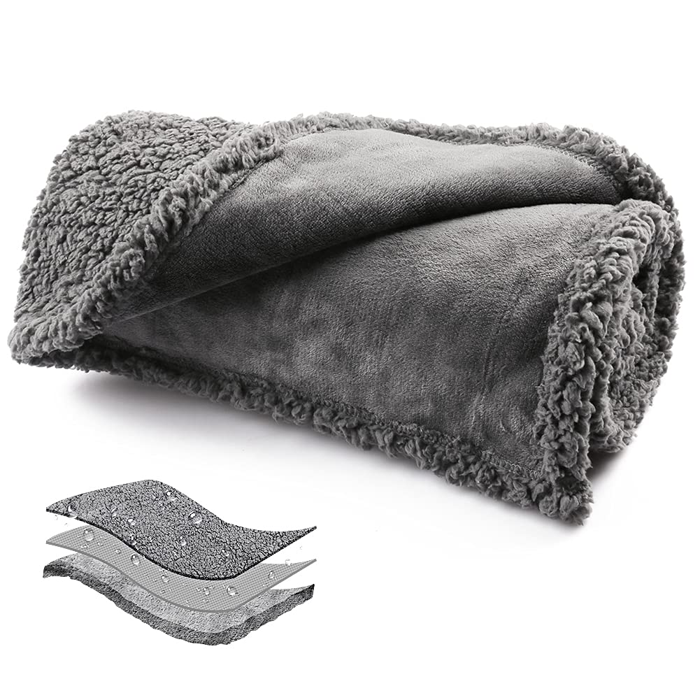 Onarway Waterproof Dog Blanket Washable: Protects Sofa/Bed/Car Seat from Spills & Scratches - Cozy Sherpa Fleece Puppy Throw for Furniture Conscious Pet Owner (Medium 70x100cm)