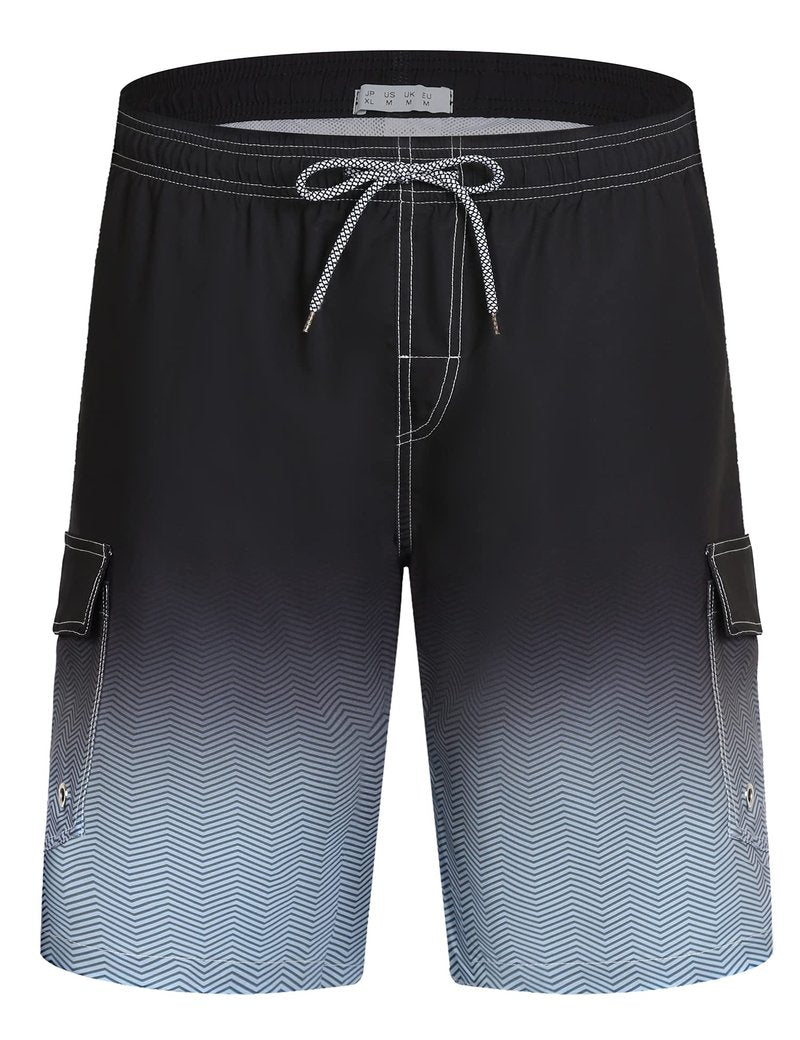 ELETOP Men's Swim Trunks Quick Dry Bathing Suit Swimming Board Shorts Mesh Lining Beach Swimwear Cargo Gradient Black L