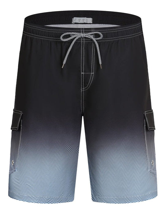ELETOP Men's Swim Trunks Quick Dry Bathing Suit Swimming Board Shorts Mesh Lining Beach Swimwear Cargo Gradient Black L