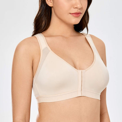 DELIMIRA Women's Full Coverage Front Closure Wire Free Back Support Posture Bra Taupe Tan 36B