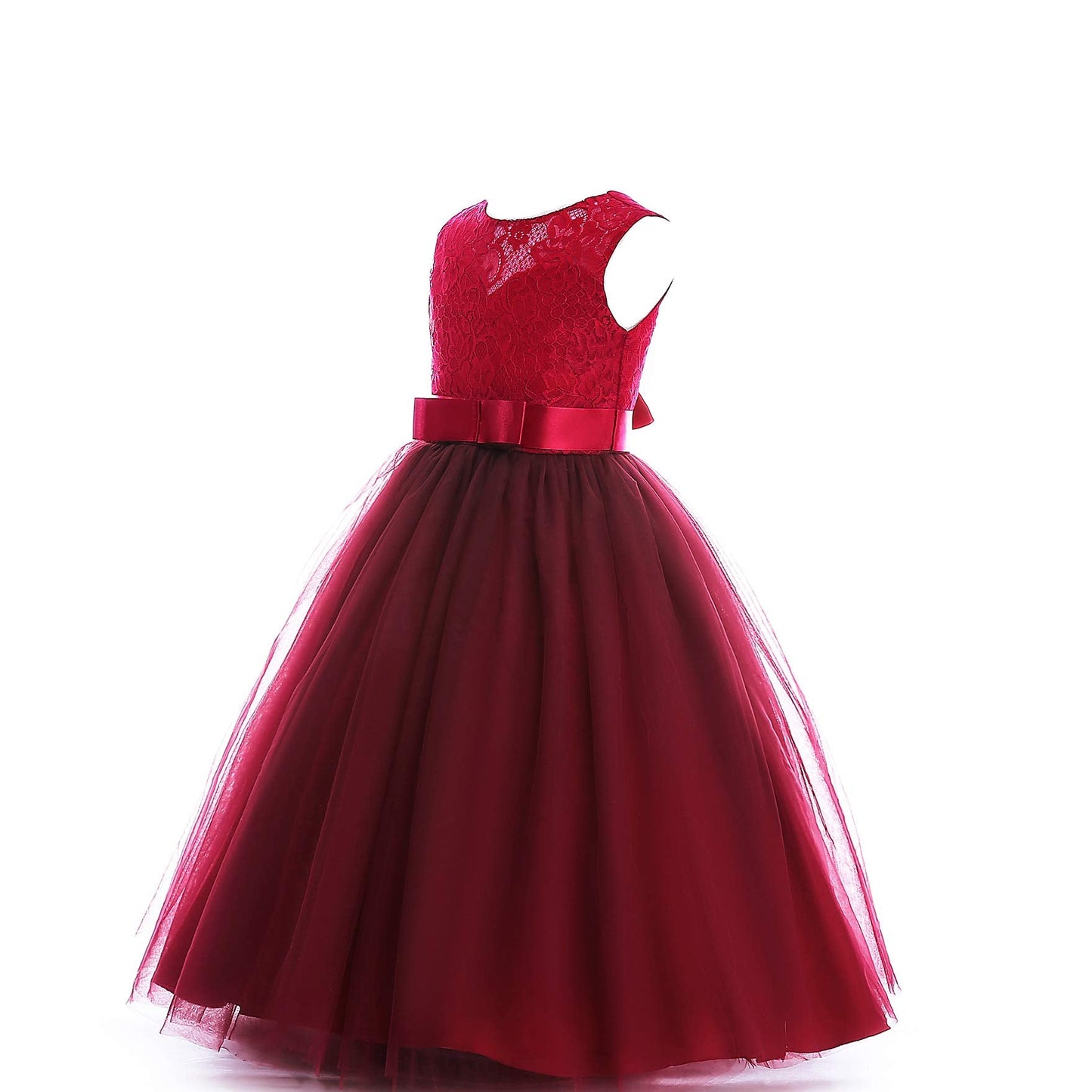 Glamulice Flower Girls Lace Bridesmaid Dress Long A Line Wedding Pageant Dresses Tulle Party Gown Girl Kid Elegant Holiday Evening Formal Princess Birthday Dance Ball Gown Christmas Red Wine 8 Prom