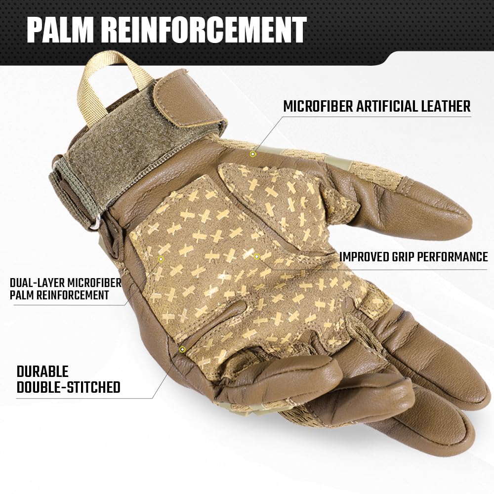 WTACTFUL Touch Screen Motorcycle Tactical Gloves for Men Airsoft Paintball Gear MTB Bike Cycling Cross-Country Motorbike ATV Hunting Hiking Riding Driving Work Outdoor Full Finger Gloves L Brown