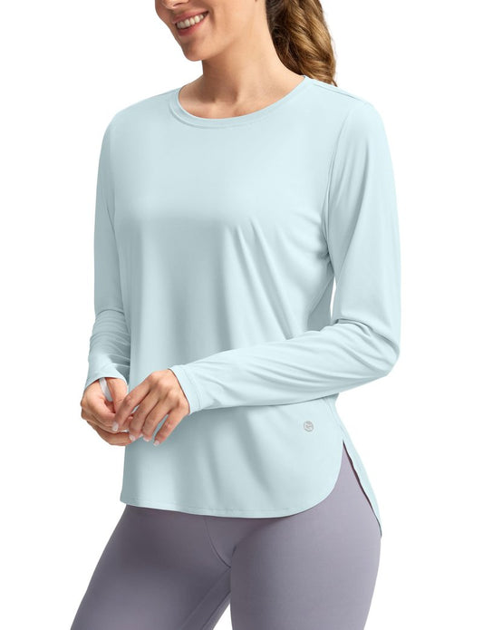 Women's Sun Shirts UPF 50+ Long Sleeve UV Protection Shirt Lightweight Quick Dry Workout Hiking Tops for Women(Light Blue,M)