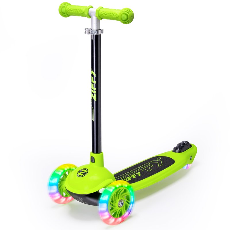 JOVA ZIFFY 3 Wheel Scooter for Kids 3-5, Toddler Kick Scooters with LED Light-Up Wheels for Boys and Girls, 5 Adjustable Height and Lean-to-Steer Design, Support up to 110 lbs, Green