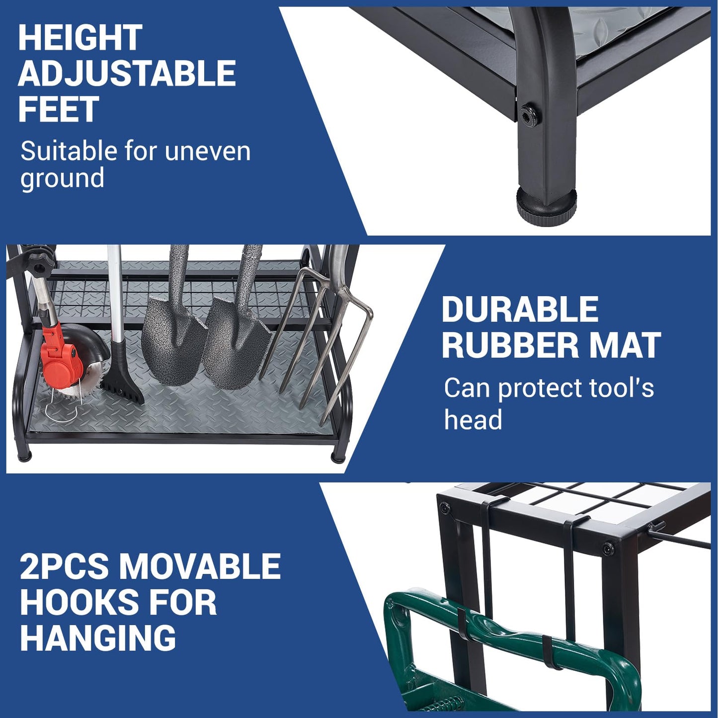 Garden Tool Organizer, Yard Tools Rack Holds 55 Long-Handled Tools/Rakes/Brooms for Garage Organization and Storage, Shed, Outdoor, Lawn, Heavy-Duty Steel, Black, Easy Assembly