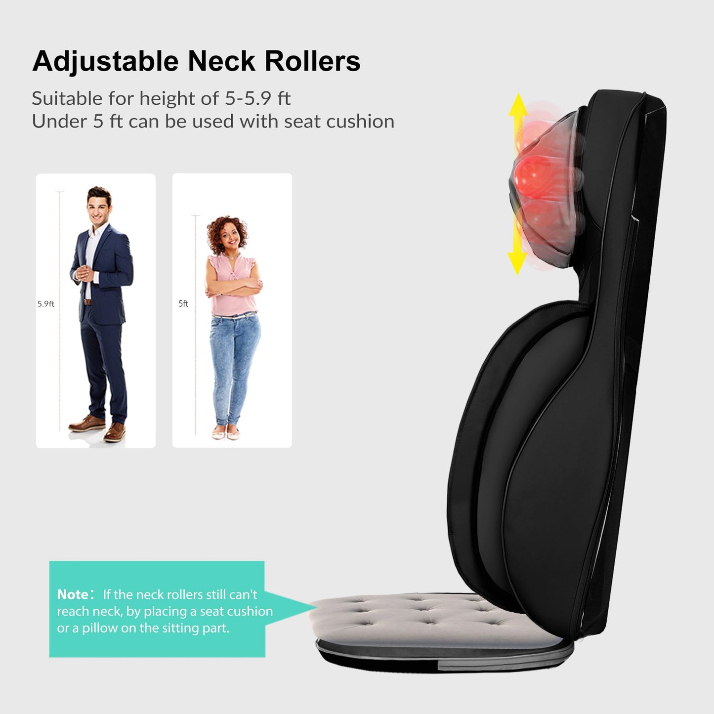 Snailax Shiatsu Neck Back Massager with Heat, Massage Chair Pad with Compression, Height-Adjustable Neck Massage Rollers Chair Seat Massager, Gifts for Men, Women