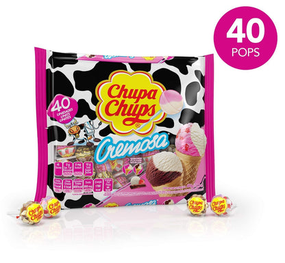 Chupa Chups Cremosa Lollipop Assortment, 2 Ice Cream Flavors, Individually Wrapped Candy for Kids, 16.9 Oz Bag (40 Suckers)