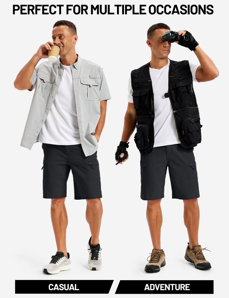 TACVASEN Men's Hiking Cargo Shorts Black Shorts with 5 Pockets D-Ring Quick Dry Lightweight Fishing Golf Casual Walking