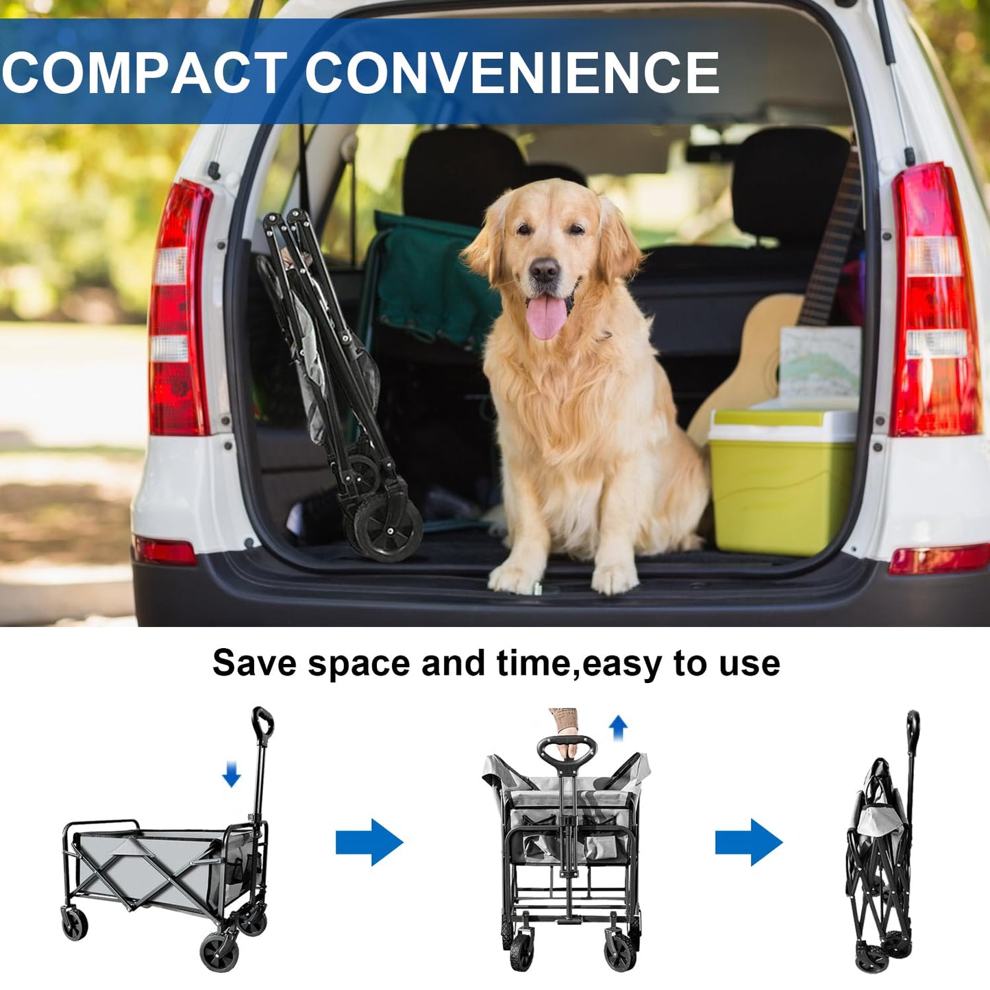 Collapsible Foldable Wagon, Beach Cart Large Capacity, Heavy Duty Folding Wagon Portable, for Outdoor Sports, Shopping, Camping, Gray