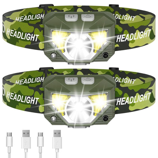 LHKNL Headlamp Flashlight, Lumen Ultra-Light Bright LED Rechargeable Headlight with White Red Light,2-Pack Waterproof Motion Sensor Head Lamp,8 Mode for Outdoor Camping Running Fishing- Green