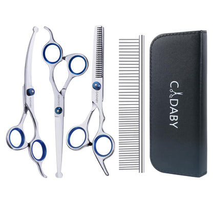 CADABY 5 in 1 Dog Grooming Scissors with Safety Round Tips,Dog Grooming Scissors Kit, 4CR Stainless Steel Professional Pet Grooming Shears for Dog, Cat,Sharp and Durable