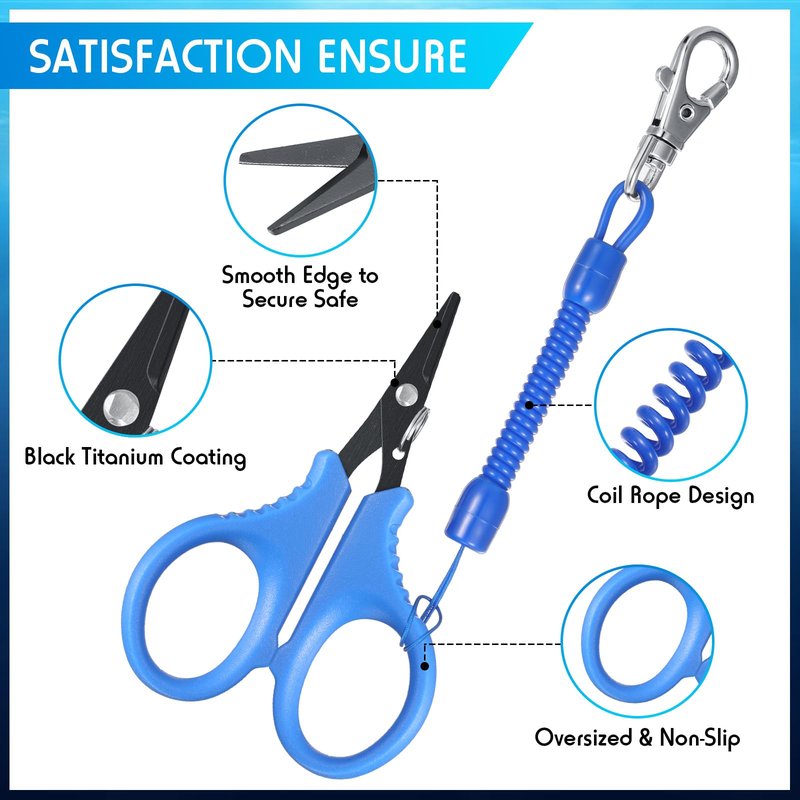 3 Pieces Fishing Scissors, Stainless Steel Fishing Line Cutter Portable Braided Line Cutter with Titanium Coating Fishings with Hook and Retractable Coil Lanyards Accessories(Blue)
