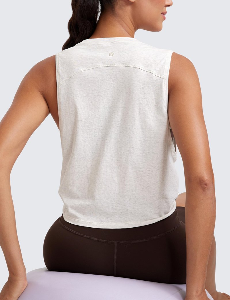 CRZ YOGA Women's Sleeveless Cotton Crop Tank Top for Yoga Gym Running Workout - Deep Armhole Ice Grey/White X-Small