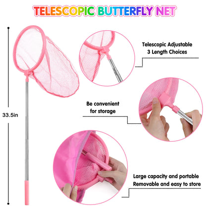 INNOCHEER Kids Explorer Kit & Bug Catcher Kit & Safari Costume Kit, Outdoor Exploration Set with Hat, Vest, Butterfly Net and Bugs Book for Boys Girls 3-12 Years Old (Camouflage Pink)