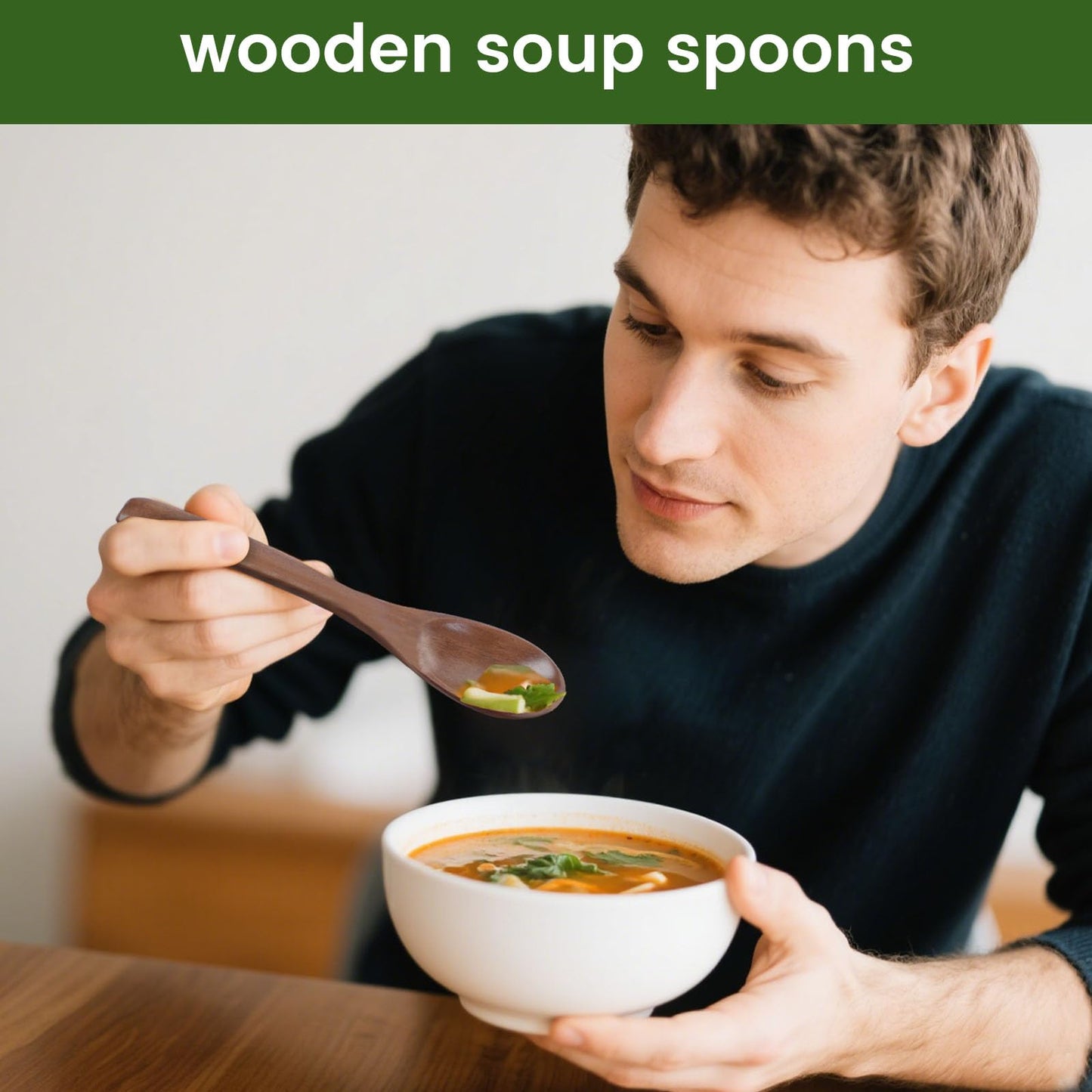 HANSGO Wooden Spoons for Eating, 6PCS Small Wooden Soup Spoons for Honey Coffee Stirring Tea Jam Bath Salts, 6 Inches