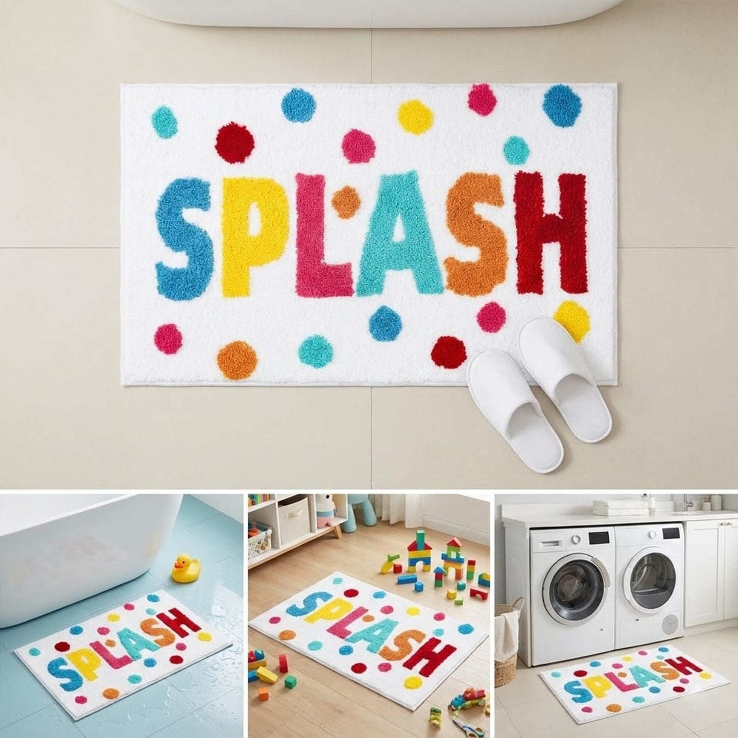 HAIWAOO Splash Bathroom Rug 17x24, Soft Colorful Letter Bath Mat, Absorbent Microfiber Bath Rug with Non Slip Backing, Machine Washable Rug for Kids and Family Bathroom, Tub, Shower, Sink