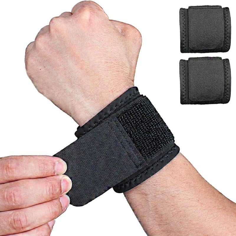 Adjustable Wrist Brace - 2 Pack Support Straps for Fitness, Tendonitis & Carpal Tunnel Relief | Highly Elastic Black