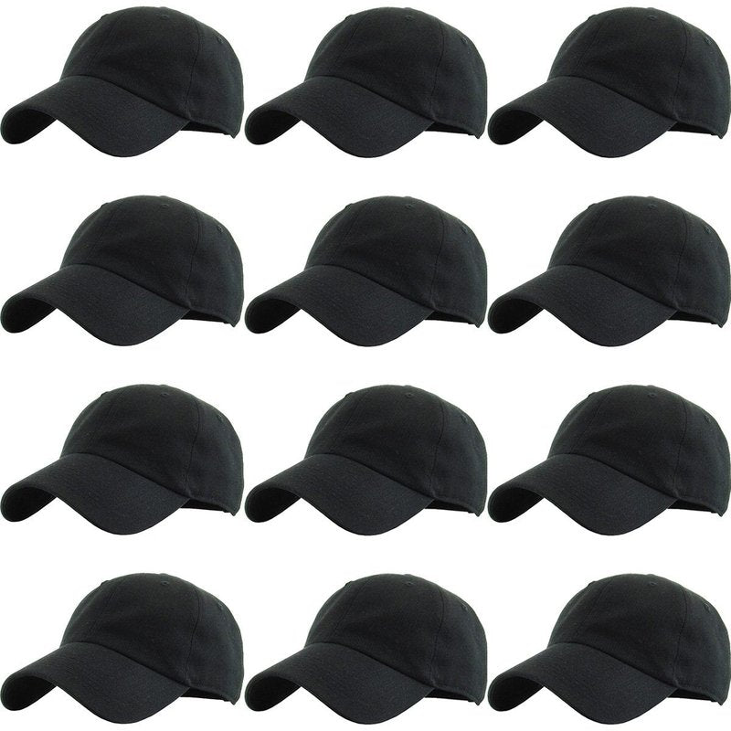 KBETHOS Classic Cotton Dad Hat Bundle Adjustable Unconstructed Plain Cap (One Size, Black (12 Pack))