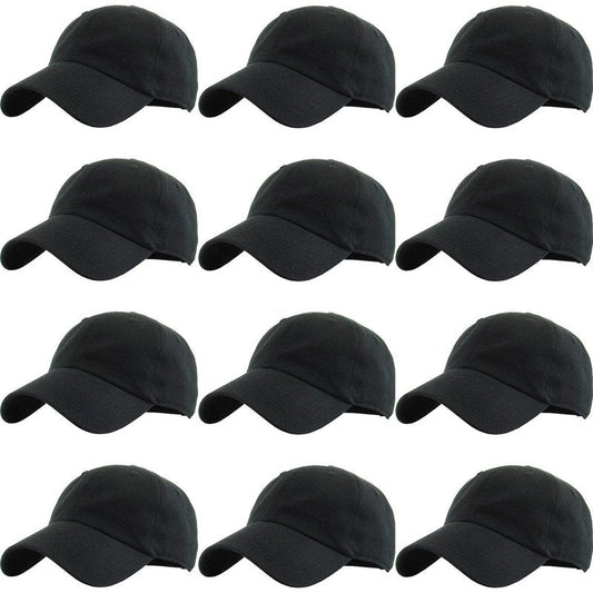KBETHOS Classic Cotton Dad Hat Bundle Adjustable Unconstructed Plain Cap (One Size, Black (12 Pack))