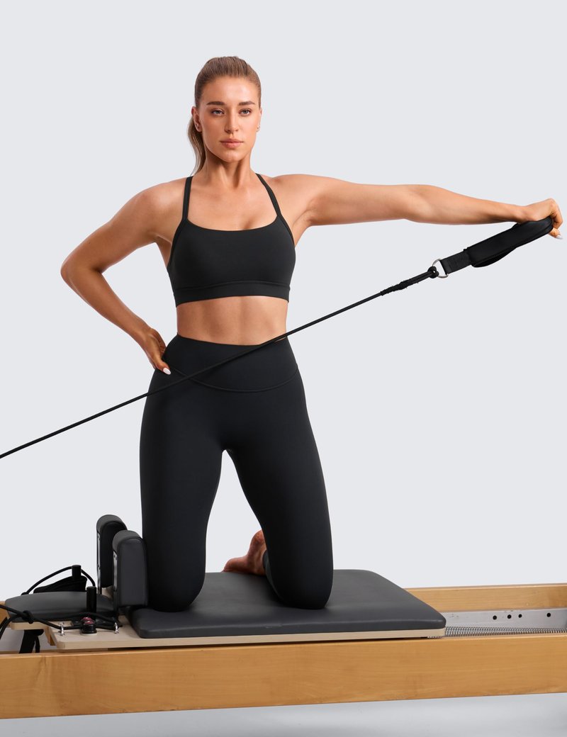 CRZ YOGA Butterlift Cut-Out Cross Back Sports Bras for Women - Medium Impact Adjustable Thin Straps Pilates Padded Gym Tops Black XX-Small