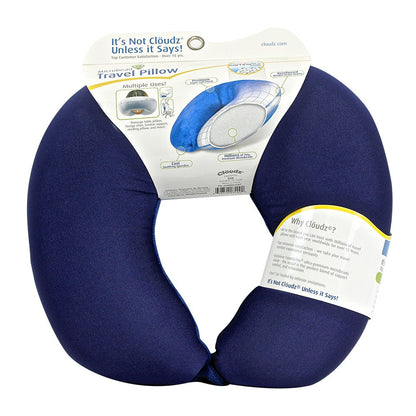 Cloudz Dual Comfort Microbead Airplane Travel Neck Pillow. Super Soft Cozy Plush Fabric on One Side, Cool Relaxing Spandex on The Other! Customize Your Comfort and Support at Home or On The Go!- Blue