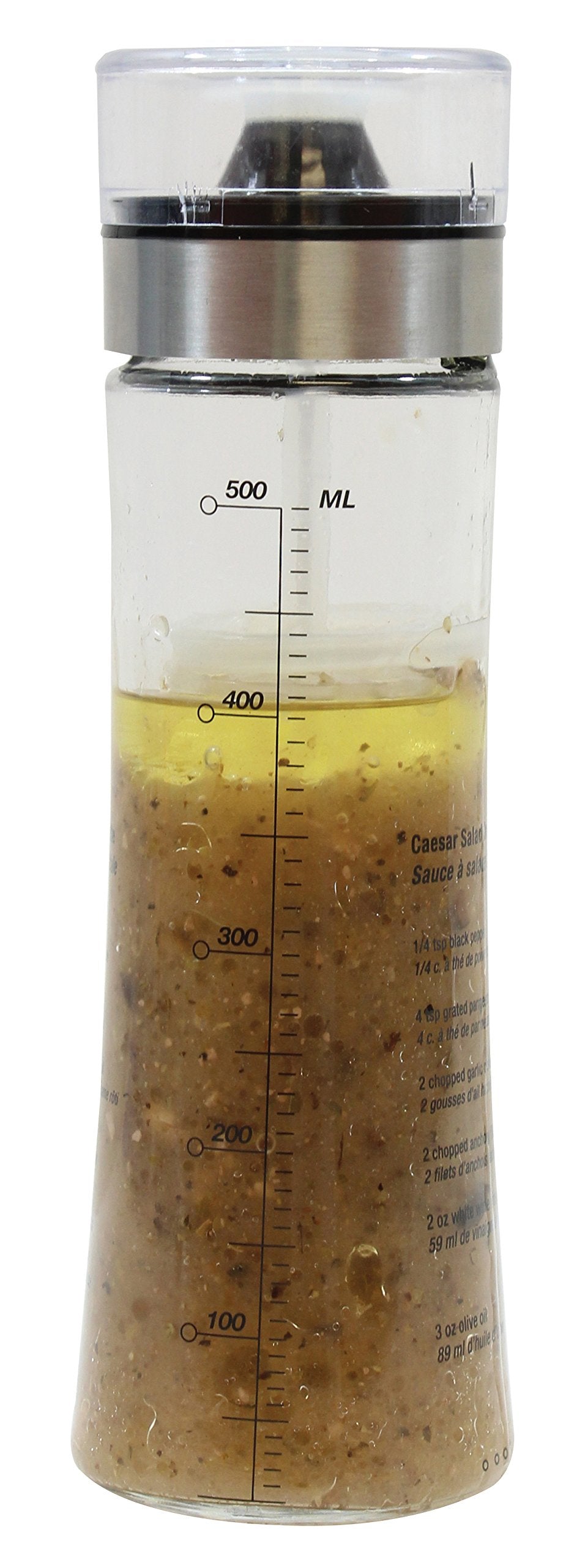 Tablecraft HDS492 Salad Dressing Shaker, Glass with Plastic and Metal Pour Spout Top, Clear